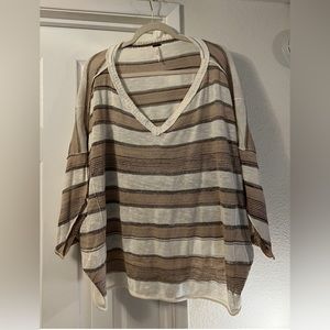 Free People V Neck Oversized Off the Shoulder Top Size Large